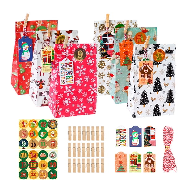 Toystoory Juego de 24 bolsas de papel Kraft de gran capacidad para fiestas y eventos de Navidad, bolsa de regalo para dulces Kits de decoración para fiestas MC6-12
