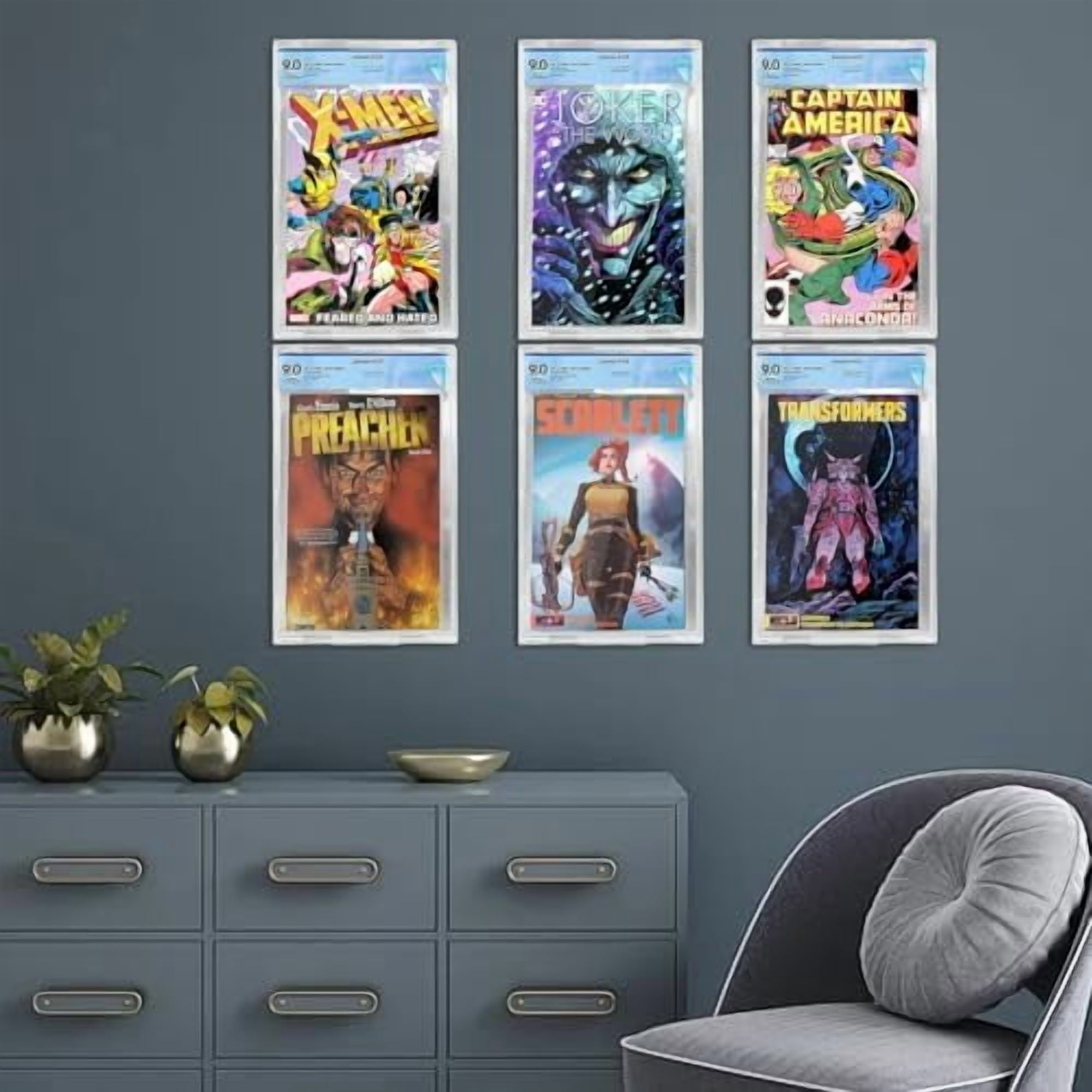 16Pcs Clear Floating Comic Book Display Shelves,Clear Floating Shelves for Displaying Comic Books with Expansion Screws,Comic Book Shelf Stand Wall Mount Display, Comic Book Frames for Wall