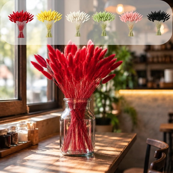 Multi-Color Dried Bunny Tail Grass Bundle, Natural Dry Flower Stems, Boho Vase Filler for Living Room Table, Indoor Party Floral Arrangement and Farmhouse Home Desktop Decoration