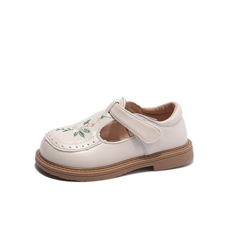 QUDDERR Toddler Little Girls Dance Dress Shoes School Soft Bottom Flat Shoes for Girls Spring Fall Embroidery Casual Princess Leather Shoes Size 1.5 -13.5M