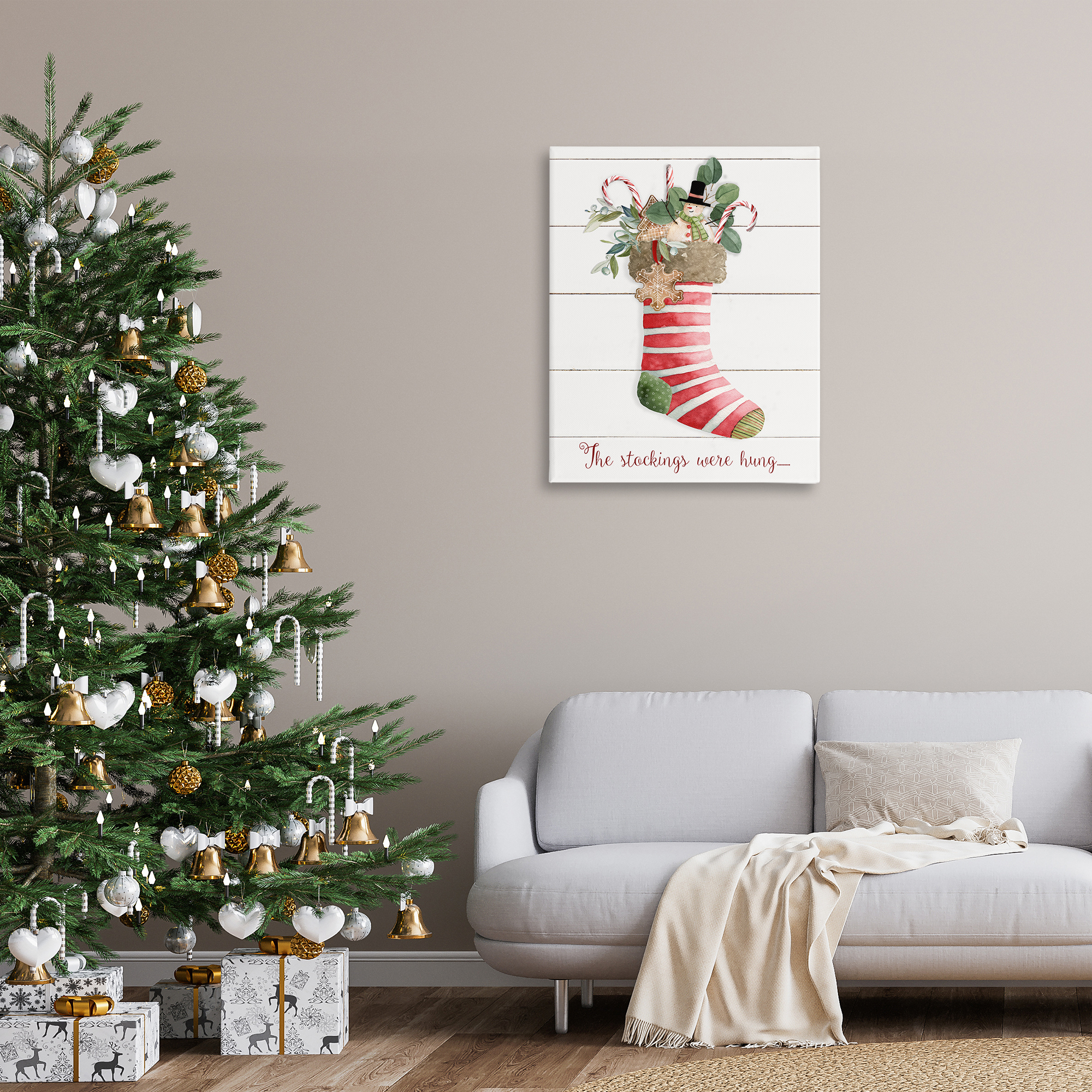 Stupell Industries Striped Christmas Stocking Holiday Painting Gallery Wrapped Canvas Art Prints Wall Art, 30 x 40