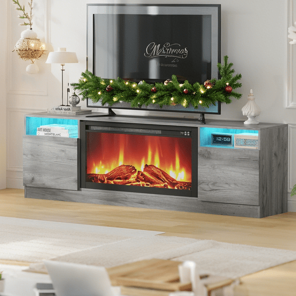 Accreate Modern TV Stand for TVs Up to 75", Entertainment Center with Storage Cabinets, 2 Open Shelves, Space for 35" Electric Fireplace Insert, Tool-Free Assembly(Fireplaces NOT Included)
