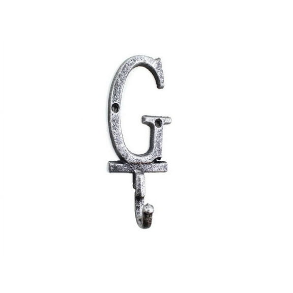 Hampton Nautical Rustic Silver Cast Iron Letter G Alphabet Wall Hook 6" - Vintage Cast Iron - Ca