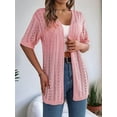 thumbnail image 6 of Summer Cardigan Sweaters for Women Light-Weight Half Sleeve Open Front Cropped Crochet Beach Cover Ups Pink S, 6 of 8