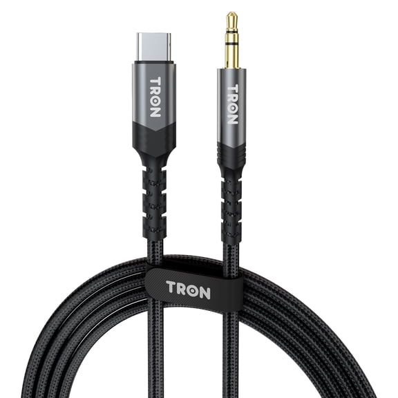 TRON USB-C to 3.5mm Aux Cable, Type-C Headphone Jack Audio Adapter Cord for iPhone 16 15 and USB-C Android, 5FT Nylon Braided Auxiliary Cable for Car Stereo, Speakers, and Headphones, Grey