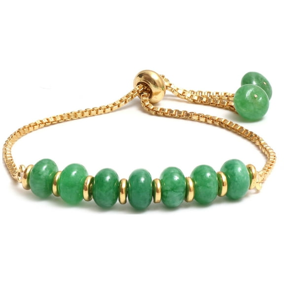 Gempires Green Jade Bolo Beads Bracelet, Adjustable Bracelet for Women with 14K Gold Plating