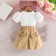 thumbnail image 2 of Odeerbi 18M-8Y Niñas Trajes de Verano Tops de Manga Corta de Algodón Con Falda Plisada Conjunto de Dos Piezas Falda Con Lazo Conjunto de Dos Piezas Falda Con Lazo, 2 of 5