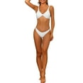 thumbnail image 1 of Conjuntos de bikini de 2 piezas para mujer, con nudo cruzado y tirantes ajustables, traje de baño de color sólido, con lazo trasero, ropa de baño mediana, blanca, 1 of 5