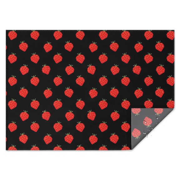 Red Strawberry Plants Black Pattern Rectangle Tablecloth 60"x84",Waterproof Polyester Rectangle Table Cloth, Wipeable Spillproof Polyester Tablecloth for Dining, Camping, Indoor and Outdoor