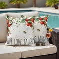 thumbnail image 5 of Live Love Laugh Pillow Covers 2 Pack Summer Strawberry Flower Bee Pillowcase Waterproof Outdoor Throw Pillow Cover for Patio Garden Square Cushion 24”x24”, 5 of 9