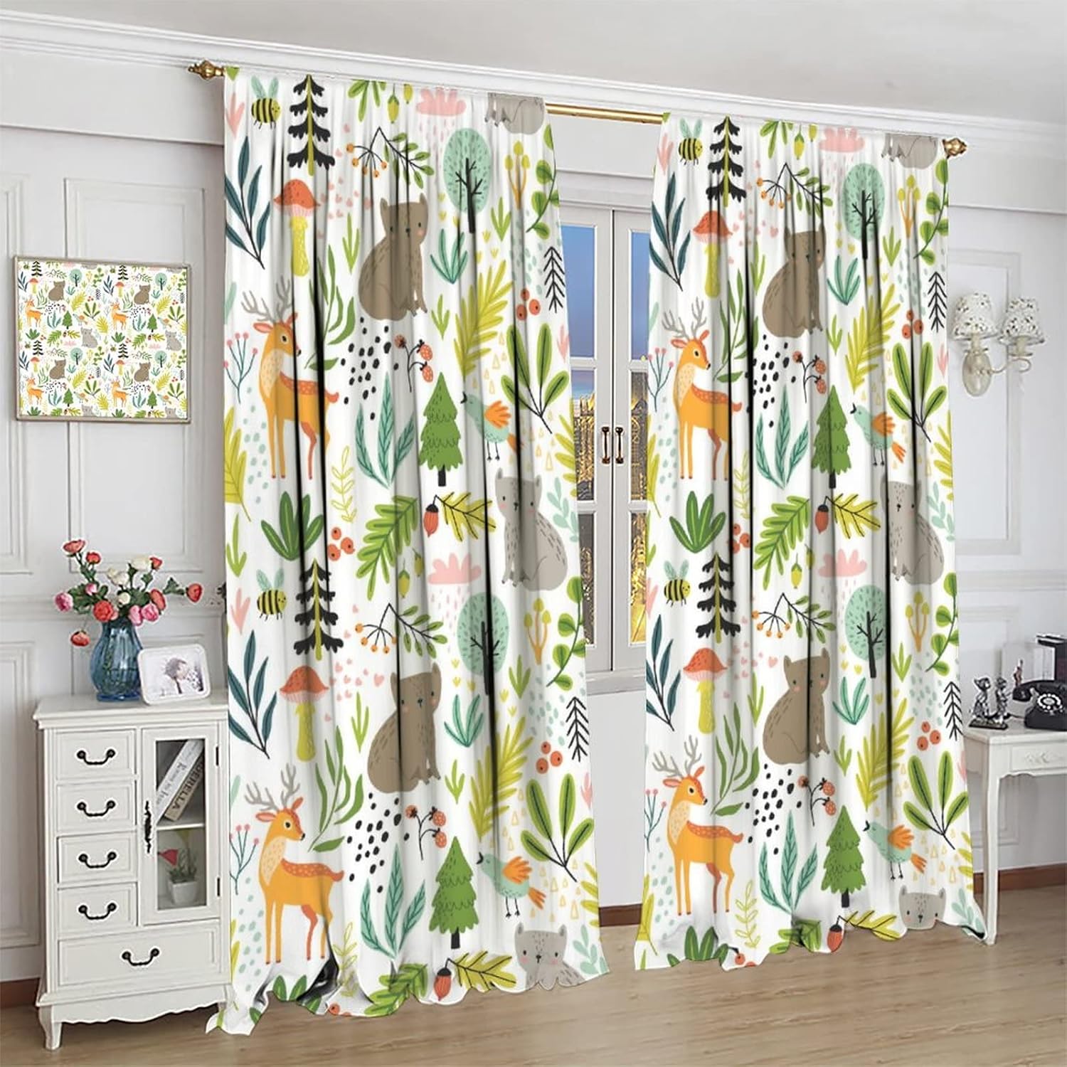 Kids Colorful Animals Curtains Cute Cartoon Forest with Wildlife Art Print for Kids Bedroom Nursery Decor Rod Pocket Blackout Window Drapes 2 Panels 52x84in