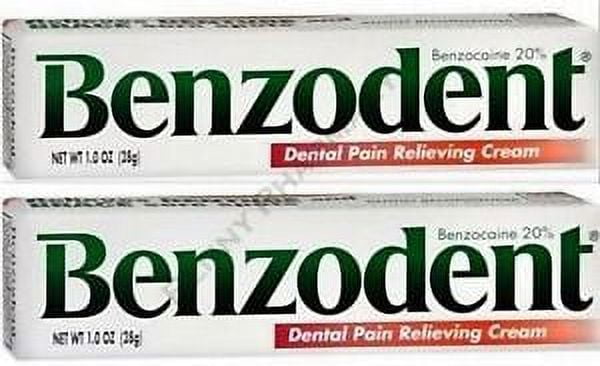 Benzodent Dental Pain Relieving Cream, Denture Tooth and Gum Pain, 1 oz - 2 Pack