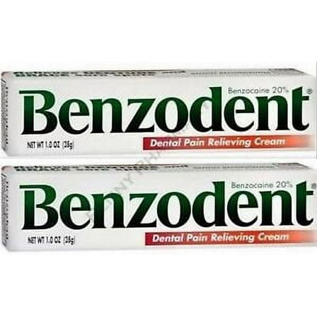 Benzodent Dental Pain Relieving Cream, Denture Tooth and Gum Pain, 1 oz - 2 Pack