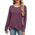 thumbnail image 5 of FAIWAD Long Sleeve Tops for Women Crew Neck Button Decor Knit Tunic Tops Casual Fall Winter Layering Blouse, 5 of 9
