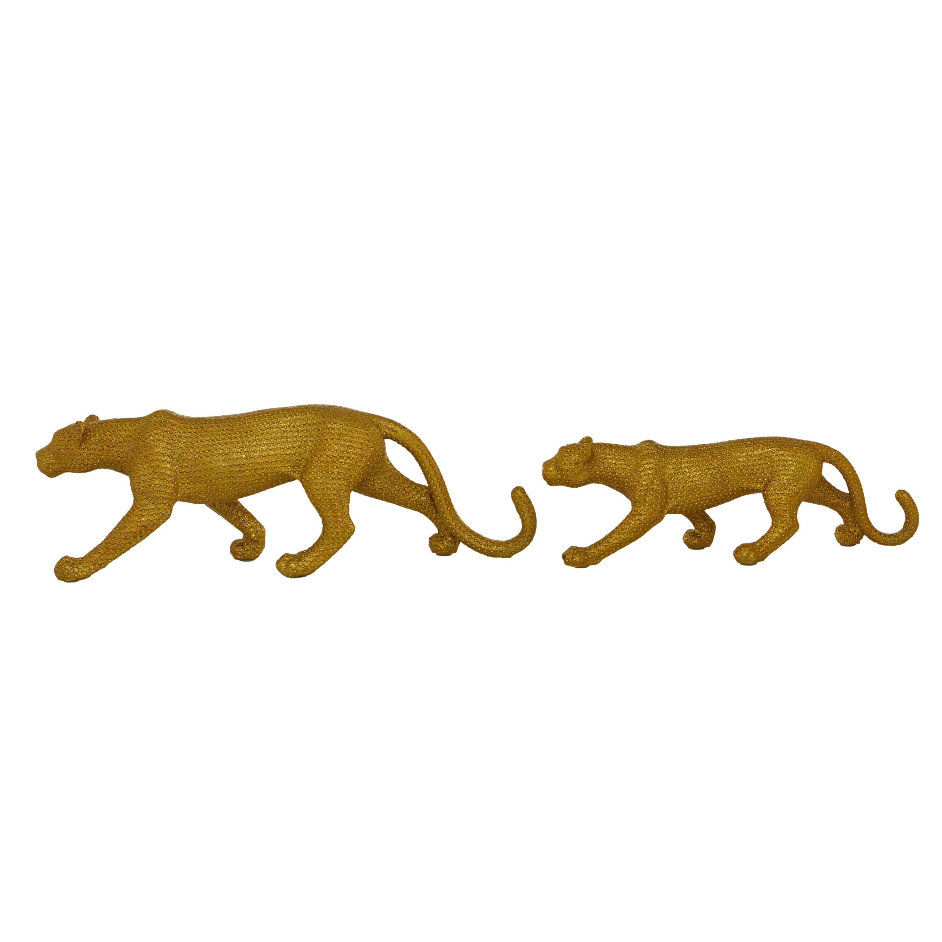 18", 14"W Gold Polystone Leopard Sculpture, by DecMode (2 Count)