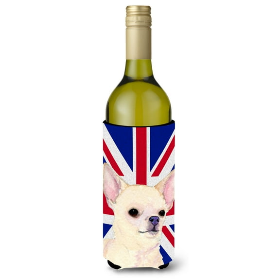 Carolines Treasures SS4914LITERK Chihuahua with English Union Jack British Flag Wine Bottle Hugger Wine Bottle