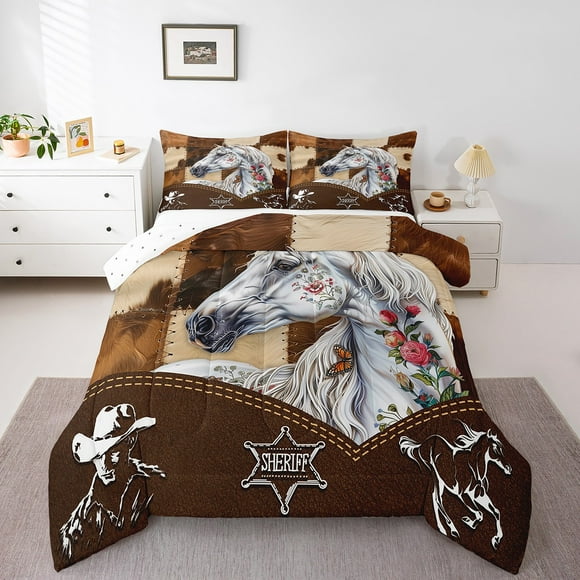 Erosebridal Western Cowboy Comforter Sets,Animal Horse Comforters & Duvets,Animal Print Bedding Comforter Set,Ultra Soft Floral Bedroom Decorative,Reversible,2pcs