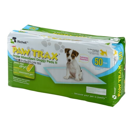 UPC: 0803840945421 | Richell PAW TRAX Doggy Pads – 50 Count  Super Absorbant High Quality Doggy Pads  17.7  x 23.6  in Size