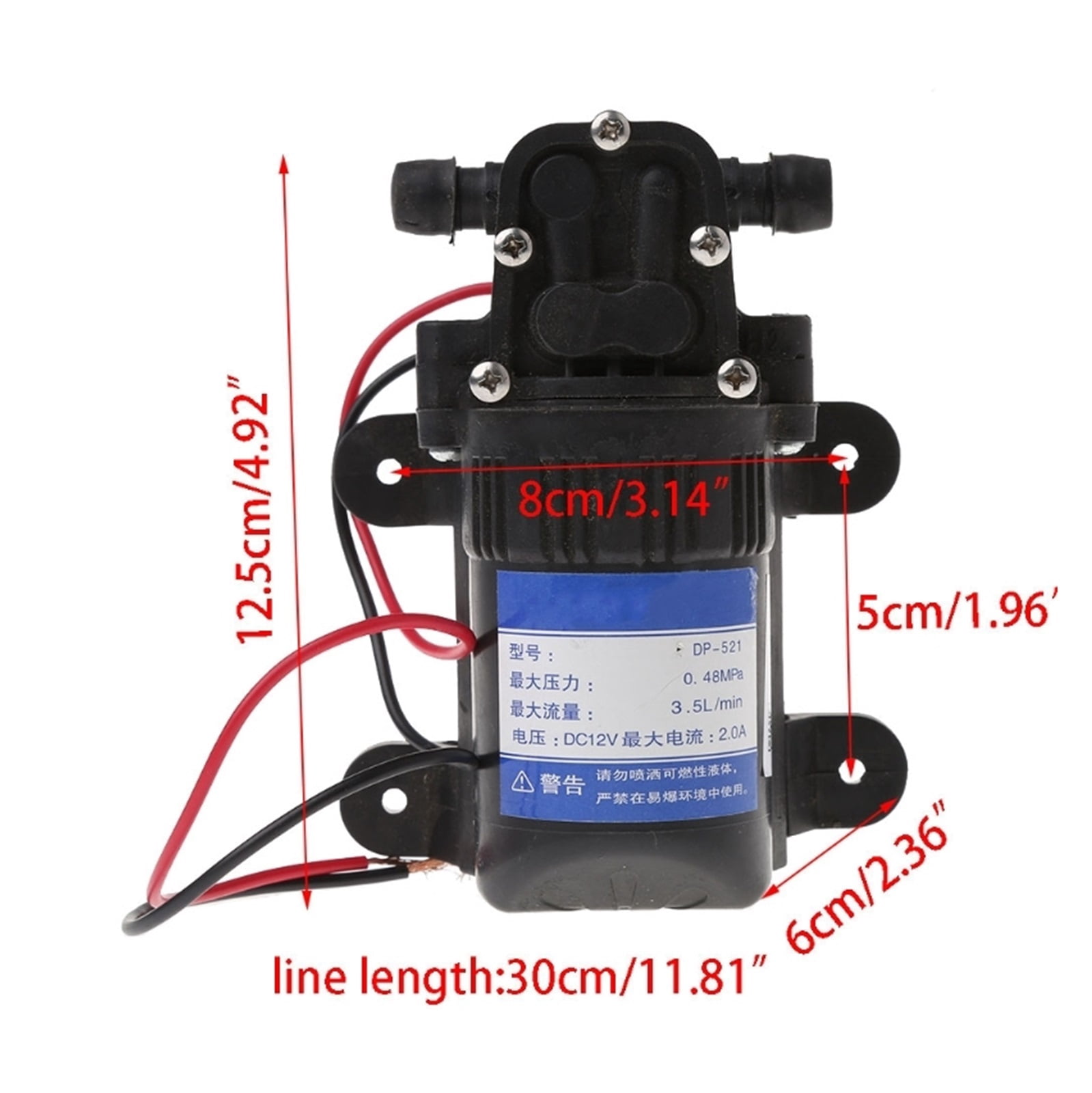 DC 12V 3.5L/Min 0.48MPa 70 PSI Diaphragm High Pressure Self Priming Water Pump ,Not Damage Pump