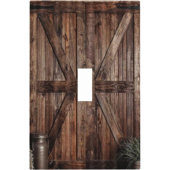 Rustic Brown Barn Door Wood Plank Light Switch Cover, 1 Gang Toggle Wall Plate for Farmhouse Decor