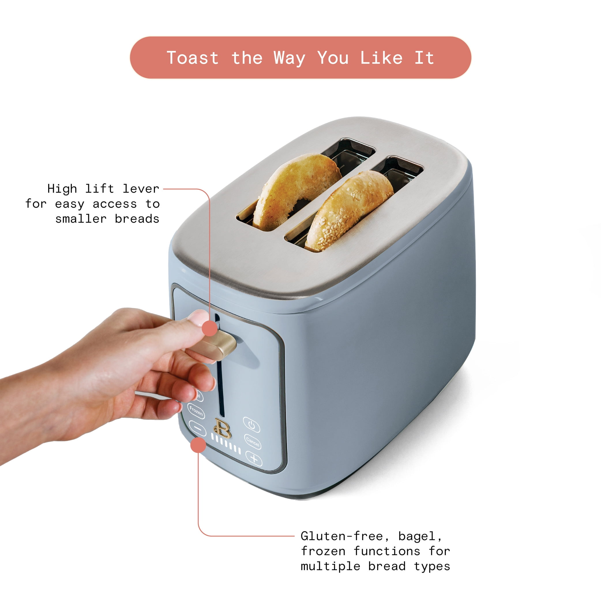 Beautiful 2 Slice Toaster with Touch-Activated Display, Porcini Taupe by Drew Barrymore