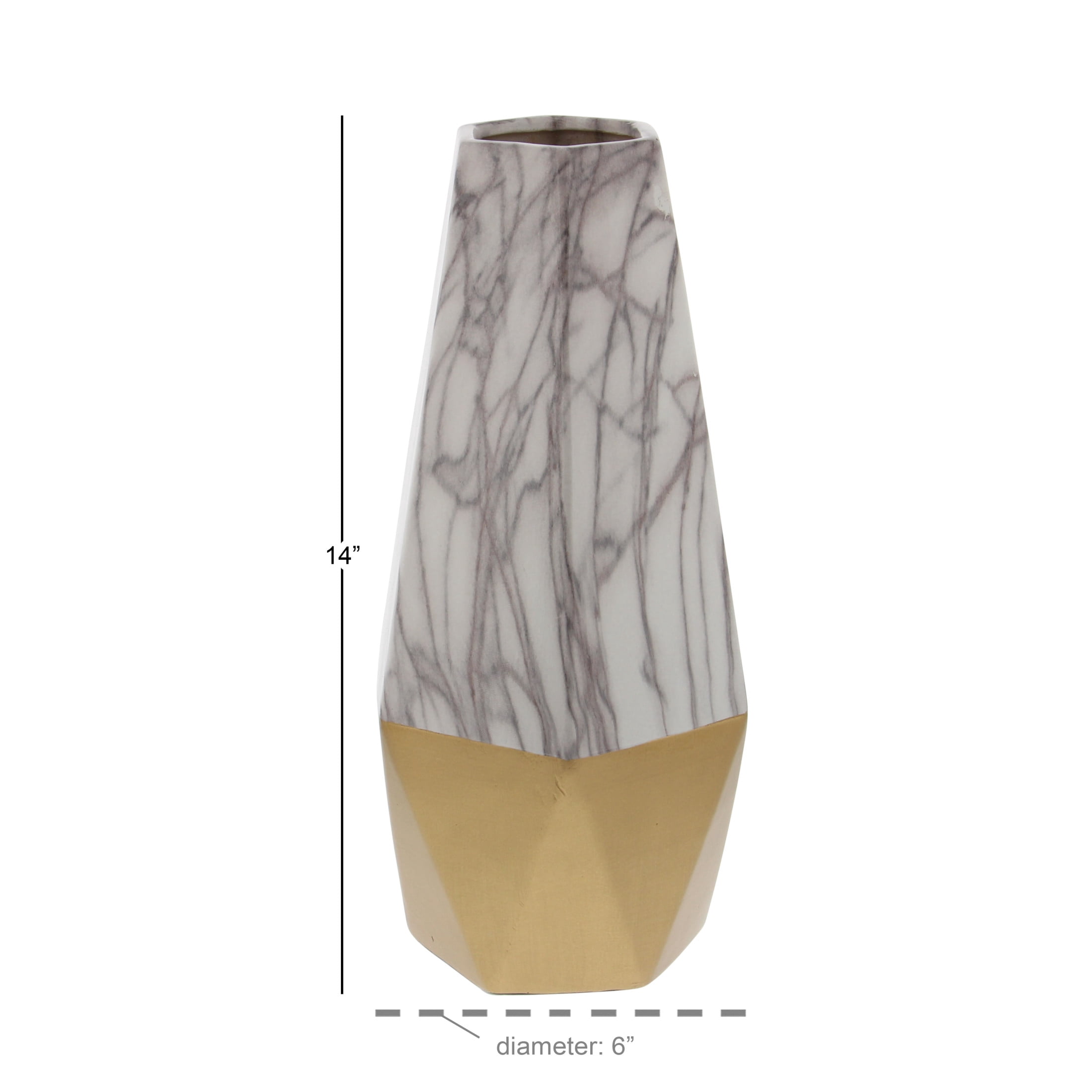 CosmoLiving by Cosmopolitan 14" Faux Marble Gold Ceramic Vase with Gold Base
