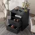 thumbnail image 3 of Black Nightstand with Charging Station and 2 Drawers, Modern Bedside Table for Bedroom Living Room, Wood Nightstand End Side Table with Open Cubby for Home Office, 3 of 7