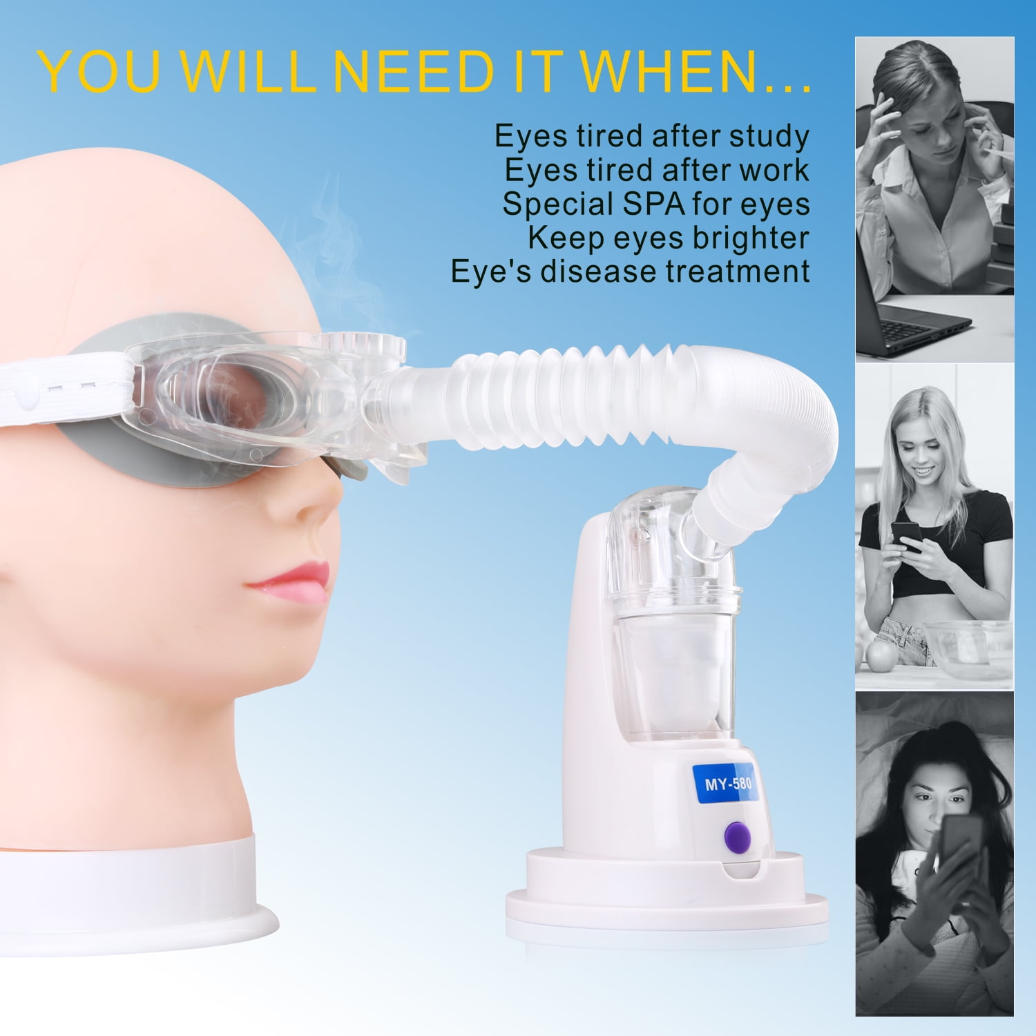 Portable Eyes Humidifier Machine, Handheld Mist Atomizer for Eyes Treatment, Eyes Steamer for Eyes Spa, BPA Free, Auto Shut off, Two Airflow Control