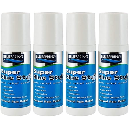 Blue Spring Super Blue Stuff Natural Pain Relief Cream Fast Action 3-oz roll-on (Pack of 4)
