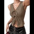 thumbnail image 2 of Chaleco con Lazo Frontal para Mujer, Top Corto Abierto, Chaleco de Verano Sin Mangas, Conjuntos Y2K, Camisa Caqui L, 2 of 9