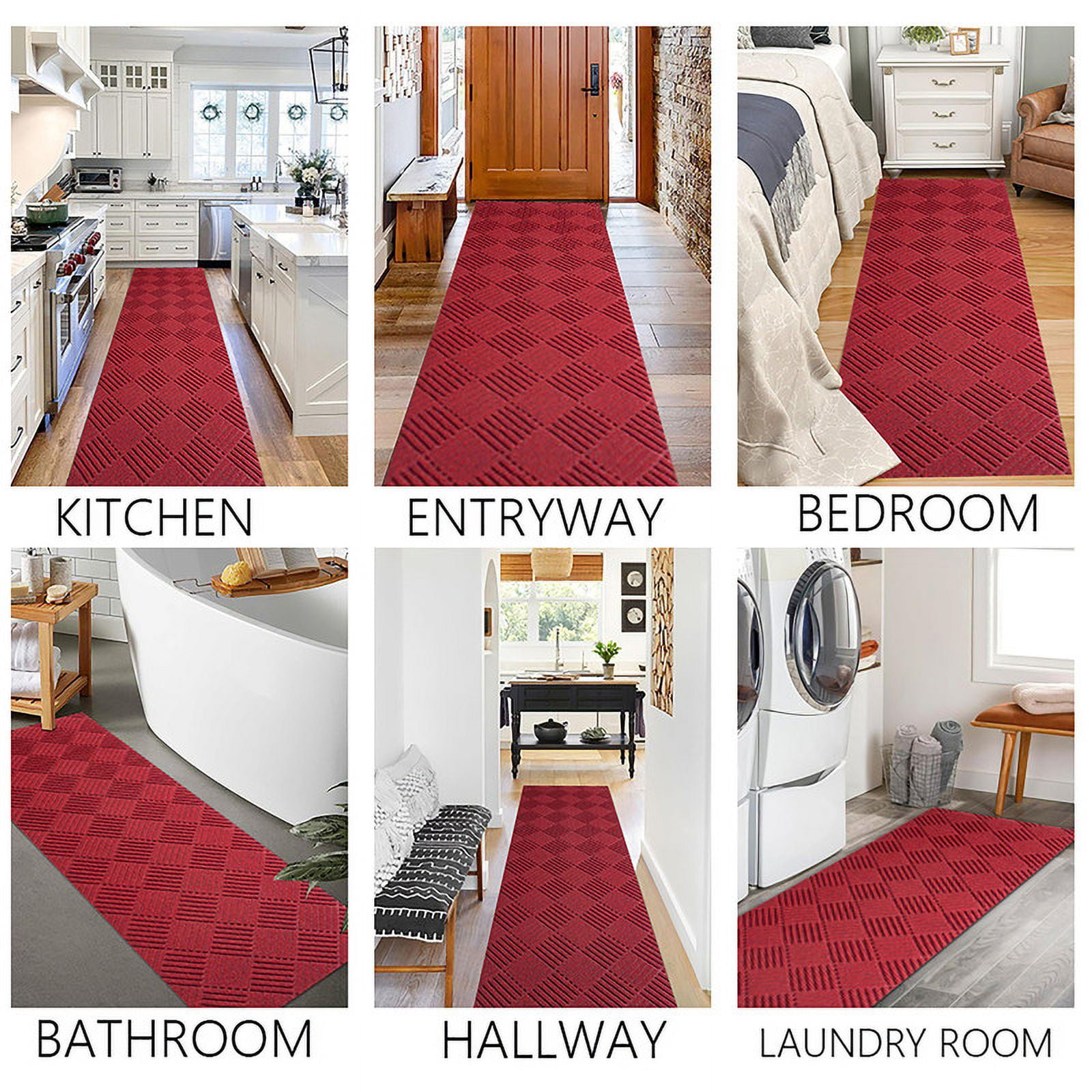 LITA Red Runner Rugs 2' x 6' Indoor Anti-slip Carpet for Hallway Kitchen Laundry
