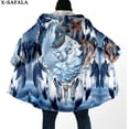 thumbnail image 2 of Capa gruesa y cálida con capucha para hombre, abrigo de lana a prueba de viento, Native Dream Catcher, Wolf Art Moon, estampado 3D, bata, manta, 4, 2 of 4
