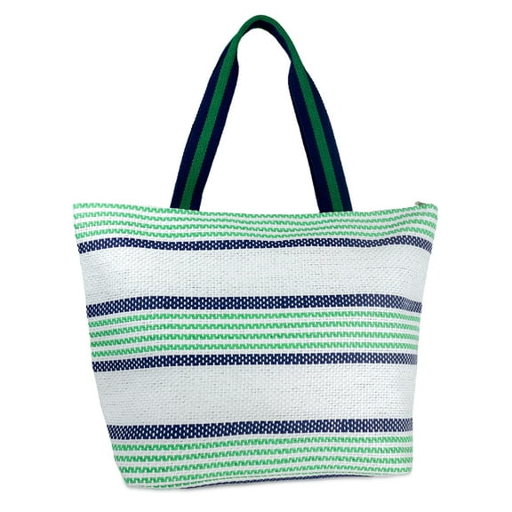 Women's Striped Straw Tote Bag with FLAT Handle