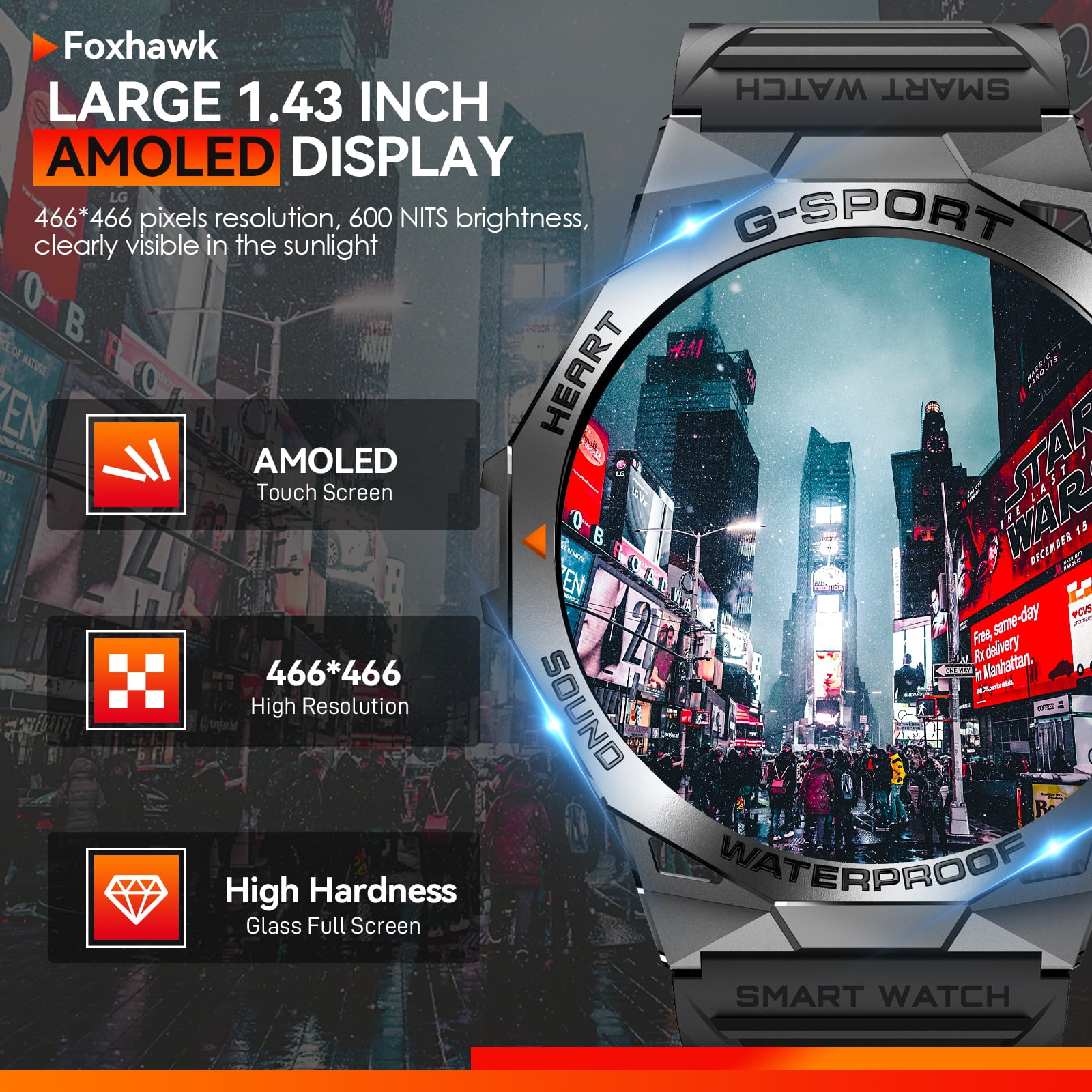 XAXRE Military Smart Watch for Men, 1.43" AMOLED Watch with AI Voice, 100+ Sports Modes Fitness Smartwatch for iOS Android Phones