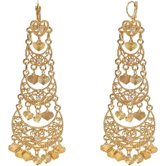 Bohemian Heart Long Tassel Dangle Drop Earrings for Women Crystal Chandelier Dangling Earring Jhumka Wedding Party Festival Holiday Indian Bollywood Jewelry Gift Traditional Engagement