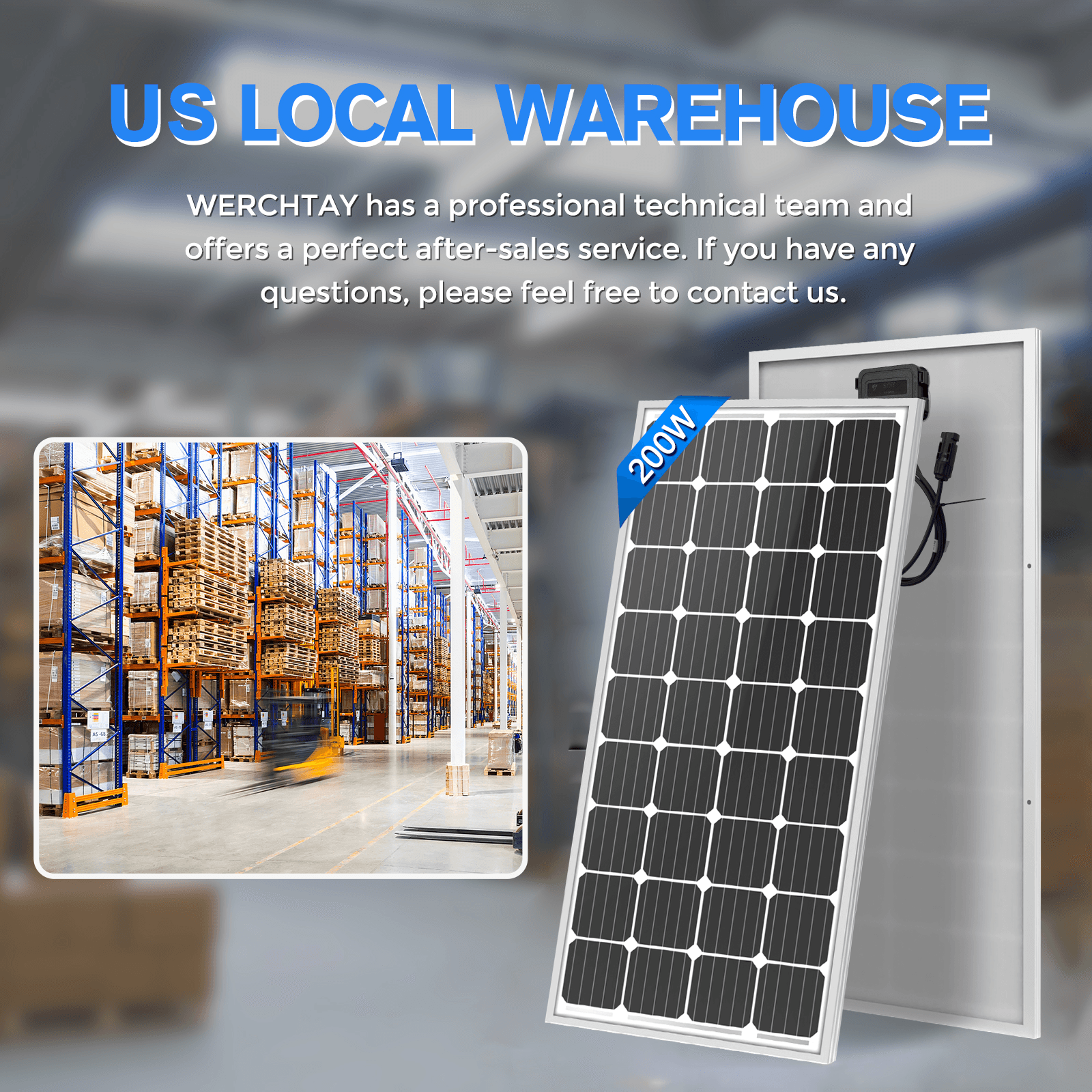 WERCHTAY 200W Monocrystalline Solar Panel for RV, Caravan, Boat, Car, Camping, Marine, Rooftop, Farm, and Off-Grid Applications