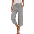 thumbnail image 2 of Womens Capri Pants Cotton Linen Blend Trousers High Waisted Straight Leg Drawstring Pants Loose Capris for Women Casual Summer, 2 of 5