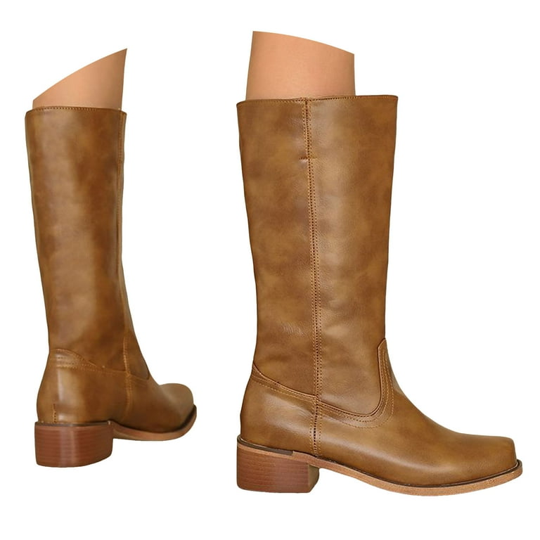 Chenyee Leather Knee High Boots for Women Wide Calf Fshion Square