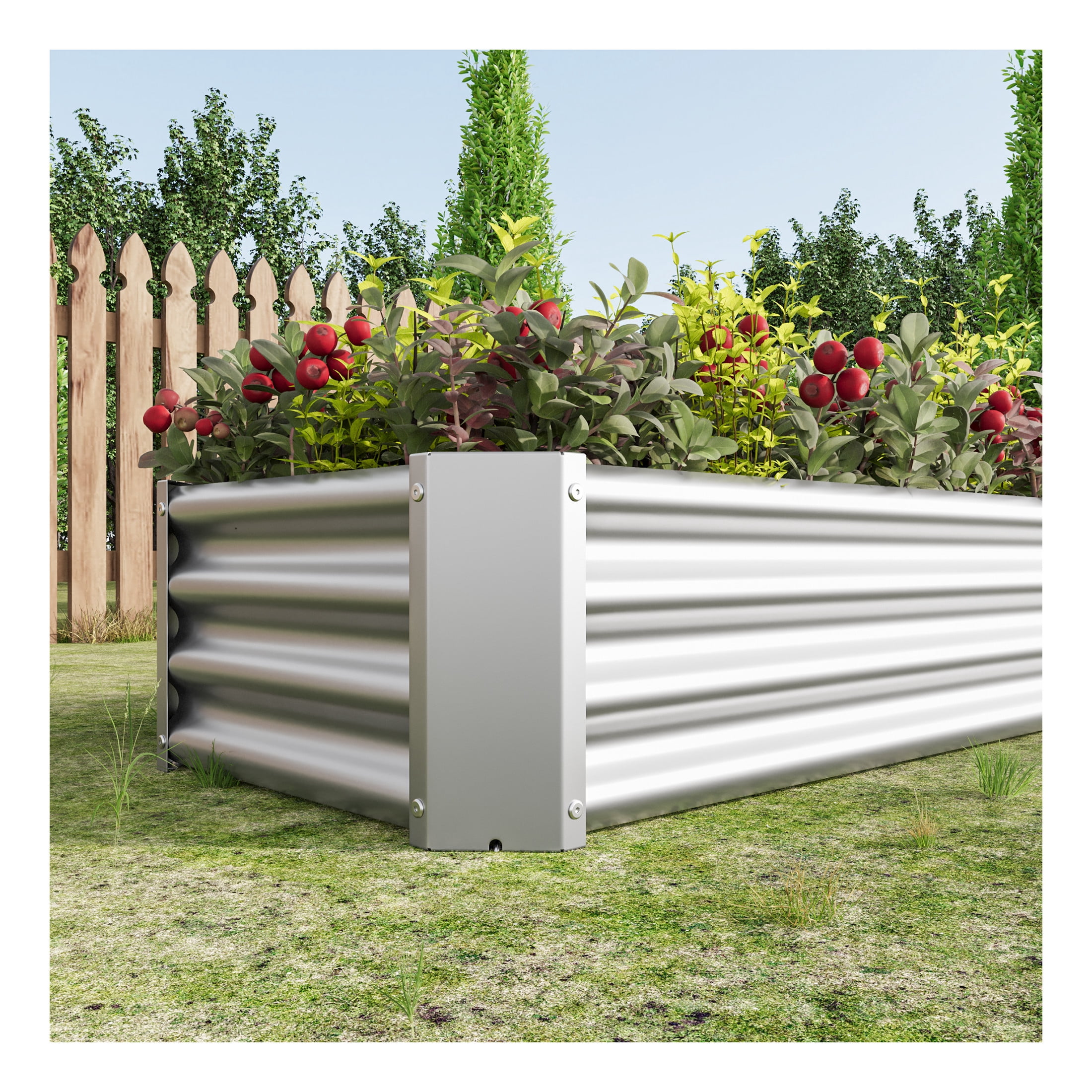Elio Outdoor Metal 4×2×x1ft Raised Garden Bed, 4FT Planter Box, Rust-Resistant, Open Bottom, Sturdy Design for Vegetables, Flowers, Herbs, Silver