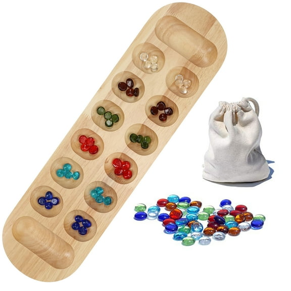 WE Games Coffee Table African Stone Game Mancala - 22 inch Solid Wood Board