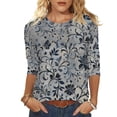 thumbnail image 2 of Ichuanyi Womens Tops 3/4 Sleeve Shirts Round Neck Loose Casual Blouses Floral Print Blouse Tshirts Tee, 2 of 5