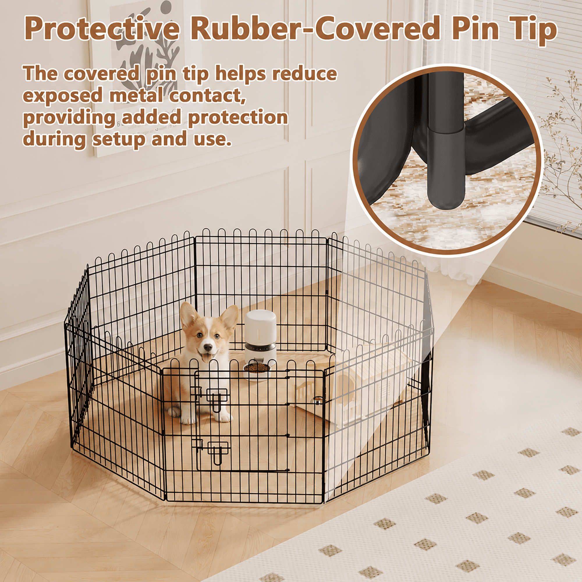 Scalloped Dog Playpen, 24-Inch Tall, 8-Panel Foldable Metal Pet Fence, Black