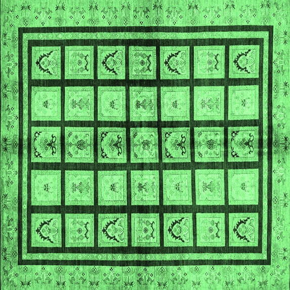 Ahgly Company Indoor Square Abstract Emerald Green Modern Area Rugs, 6' Square