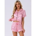 thumbnail image 3 of DARING DIVA Women's 2 Pcs Satin Silky Lounge Sets Ruffle Sleepwear Pink Striped XS, 3 of 7