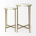 thumbnail image 2 of Set of 2 White Marble and Iron Hexagonal Top Side Tables, 2 of 3