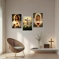 thumbnail image 4 of Hieng Sacred Heart Wall Art 3 Pieces Jesus Mary Portrait Pictures Christian Catholic Canvas Prints Cross Dove of Peace Paintings for Church Decor Unframed, 4 of 6