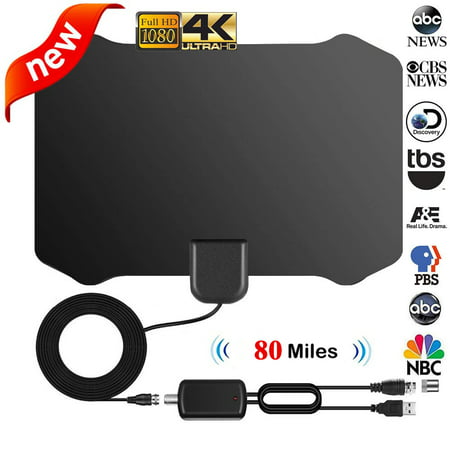 2019 Newest Indoor Digital Strong Reception TV Antenna, 60 to 80 Miles Range HDTV Antenna, 4K 1080P VHF UHF Clear Local Channels Freeview w/ Detachable Smart Amplifier Signal Booster & 16ft Coax (Best Antenna For Smart Tv)