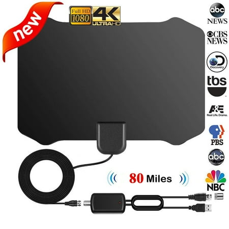 Clear Tv Antenna Booster 2019 Newest Indoor Digital Strong Reception TV Antenna, 60 to 80 Miles Range HDTV Antenna, 4K 1080P VHF UHF Clear Local Channels Freeview w/ Detachable Smart Amplifier Signal Booster & 16ft Coax Cable ()