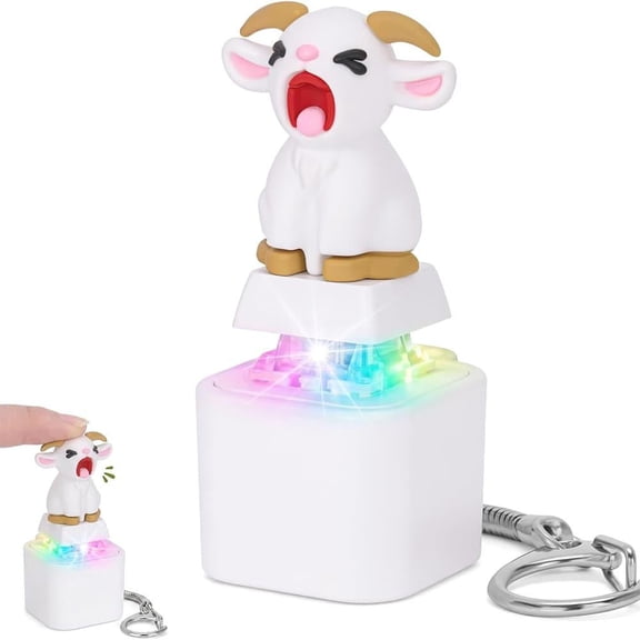 Screaming Goat Keychain with Sound & LED Light, Press Button Novelty Fidget Key Ring Bag Charm