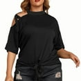 thumbnail image 2 of ECZHAW Womens Tops ,Women's Plus Size Fashion T-Shirts Crewneck Off Shoulder Tie Self Loose Tees Summer Trendy Short Sleeve Tops, 2 of 5